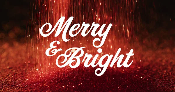 Bild Von Fröhlichem Und Leuchtendem Text Über Weihnachtlichem Roten Glitzern — Stockfoto