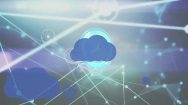 Elektronik cihazlar ve bağlantı ağıyla dijital bulutların üzerindeki saatin animasyonu. küresel bağlantılar, ağ oluşturma ve veri işleme kavramı dijital olarak oluşturulmuş video.