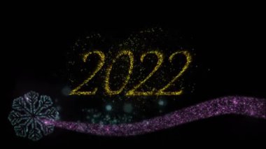 Gece gökyüzünde mavi ve pembe yeni yıl havai fişekleri ile 2022 yazısının animasyonu. Yeni yıl, kutlama, parti ve gelenek konsepti dijital olarak oluşturuldu.