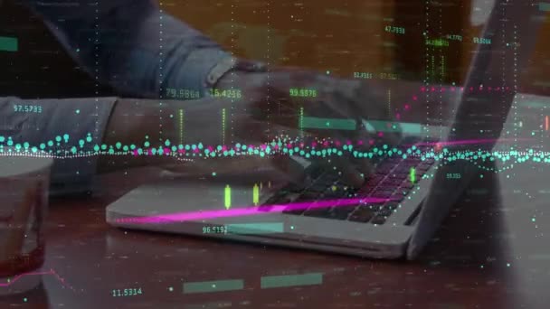 Animação Processamento Estatísticas Sobre Homem Negócios Usando Laptop Conceito Global — Vídeo de Stock