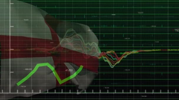 Animazione Grafici Elaborazione Dati Bandiera Dell Inghilterra Sfondo Nero Economia — Video Stock