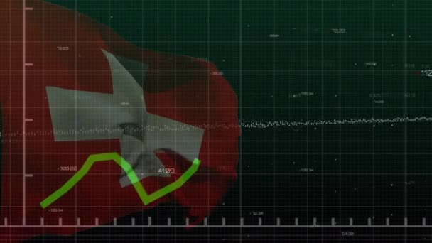 Animation Data Processing Graphs Flag Switzerland Black Background Swiss Ekonomi — Stok Video