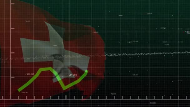 Animatie Van Gegevensverwerking Grafieken Vlag Van Zwitserland Zwarte Achtergrond Wiss — Stockvideo