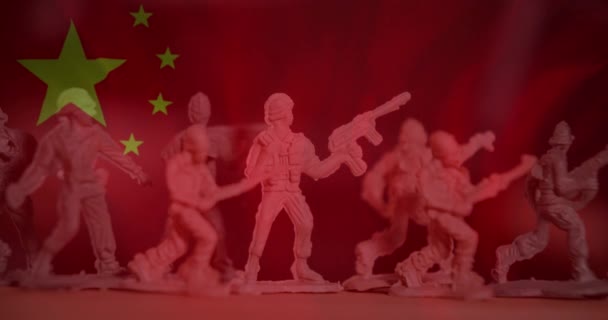 Animatie Van Vlag Van China Boven Speelgoed Soldaten Chinees Leger — Stockvideo