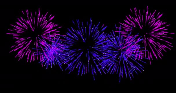 Animatie Van Kleurrijke Kerst Nieuwjaar Vuurwerk Exploderen Zwarte Achtergrond Kerstmis — Stockvideo