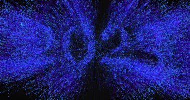 2023 'ün resmi ve siyah arka planda patlayan mavi havai fişekler. Dijital ortamda oluşturulan yeni yıl partisi konsepti.