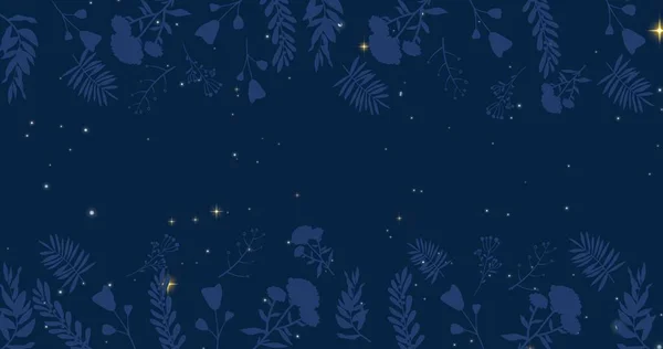 Image Composite Numérique Brindilles Silhouette Étoiles Scintillantes Sur Fond Bleu — Photo