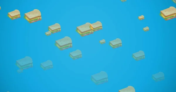 Цифрове Композитне Зображення Сирних Бутербродів Синьому Фоні Множинне Зображення Фастфуд — стокове фото