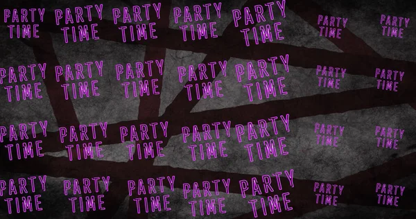 グレーのパターンを繰り返し紫色の文字でパーティータイムテキストのイメージ ヴィンテージ通信音楽パーティー色や動きのコンセプトデジタルで生成されたイメージ — ストック写真