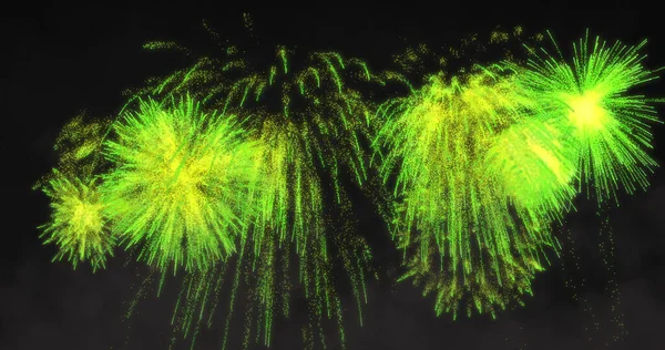 Obrázek Zelené Ohňostroje Explodující Černém Pozadí Nový Rok Oslavy Koncept — Stock fotografie