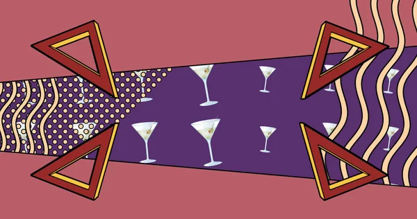 Image Spinning Shapes Cocktail Glasses Purple Background Vintage Communication Music — Stock Photo, Image
