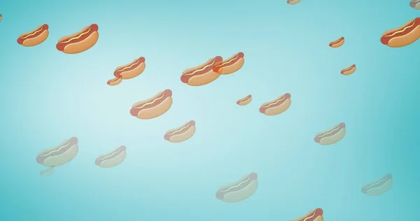 Cyfrowy Złożony Obraz Amerykańskich Hot Dogów Sosem Musztardowym Niebieskim Tle — Zdjęcie stockowe