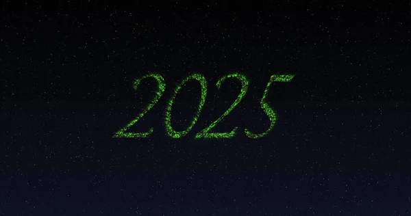 Εικόνα Του 2025 Λαμπερά Πράσινα Γράμματα Και Πυροτεχνήματα Πρωτοχρονιάτικη Παράδοση — Φωτογραφία Αρχείου