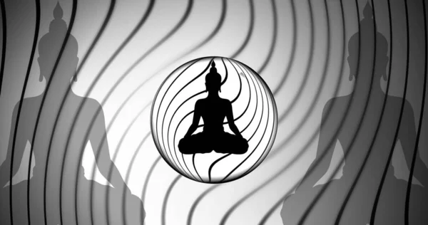 Image Buddha Figure Meditating Black Lines Circles Grey Background Lifestyle — Stock Photo, Image