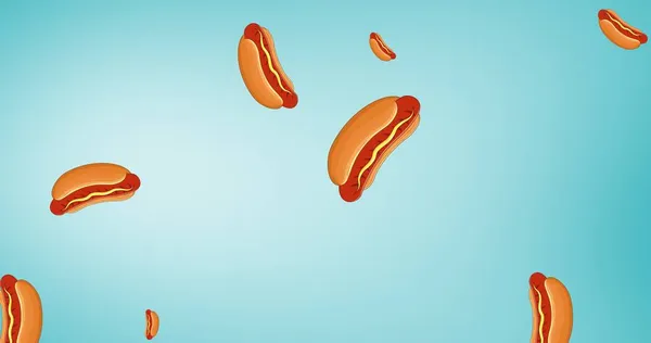 Image Composite Numérique Hot Dogs Américains Tombants Avec Sauce Moutarde — Photo