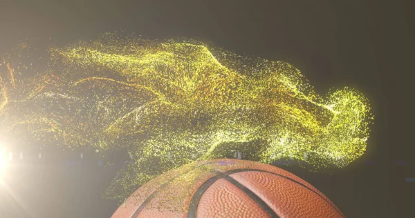 Gambar Partikel Emas Bersinar Bergerak Lebih Dari Bola Basket Konsep — Stok Foto