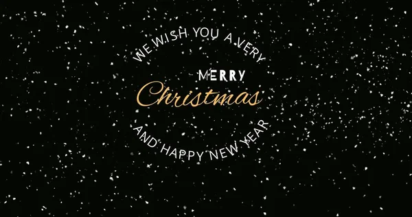 Christmas New Year Greeting Text Amidst Snowfall Sky Night Digital — Stock Photo, Image