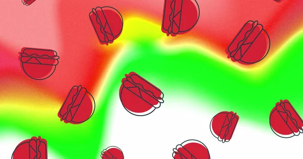 Зображення Червоних Гамбургерів Падають Абстрактний Червоний Білий Зелений Фон Концепція — стокове фото