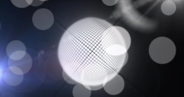 Aynalı top animasyonu ve arka planda beyaz bokeh ışıkları. kutlama, müzik, parti, eğlence ve olay konsepti dijital olarak oluşturulmuş video.