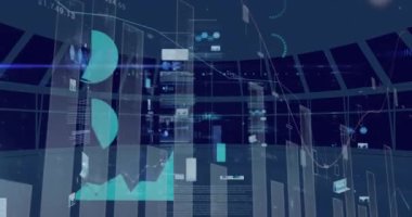 Bilgisayar sunucuları üzerinde istatistik ve veri işleme animasyonu. dijital arayüz, bulut hesaplama konsepti ve teknoloji konsepti dijital olarak oluşturulmuş video.