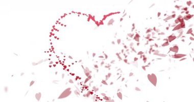 Beyaz arka planda hareket eden pembe kalplerin animasyonu. Sevgililer Günü, aşk ve romantizm konsepti dijital olarak oluşturulmuş video.