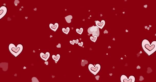 Animation Cœurs Roses Déplaçant Sur Fond Rouge Valentines Amour Romance — Video