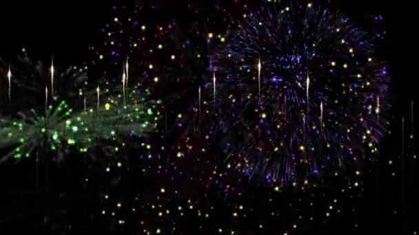 Animation Gold Stars Colourful Christmas New Year Fireworks Night Sky — Stock Video