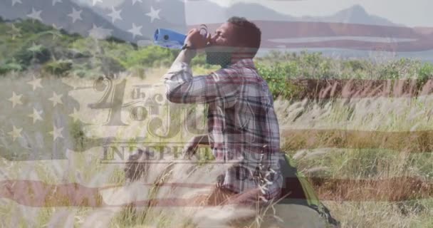 Animación Bandera Los Estados Unidos América Cuatro Julio Texto Sobre — Vídeos de Stock