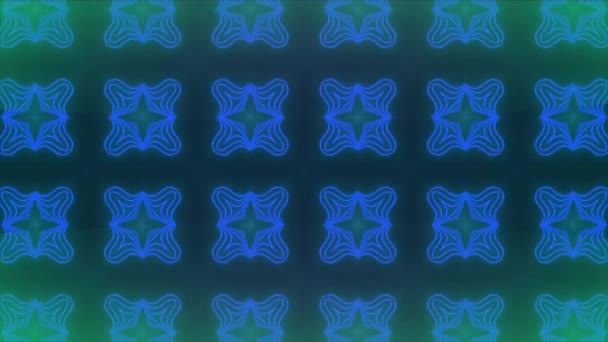 青い十字の上を動く緑の形のアニメーション パターンや色や動きの概念をデジタルで生成し — ストック動画