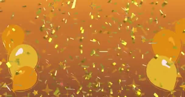 Animação Feliz Ano Novo Texto Branco Com Confete Ouro Balões — Vídeo de Stock