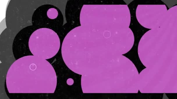 Анимация Сияющего Текста Белом Кругами Поверх Вращающихся Розовых Радиальных Полос — стоковое видео