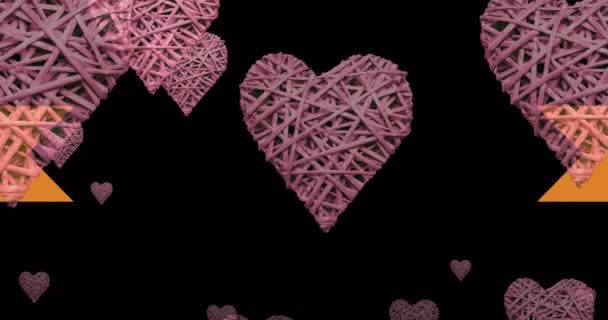 Анимация Розовых Сердец Движущихся Черном Фоне Валентинки Любовь Романтика Концепция — стоковое видео
