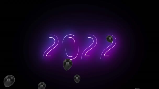 Animation 2022 Text Glowing Blue Pink Black Balloons Black Background — Stock Video