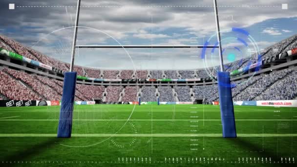 Animación Del Escáner Procesamiento Datos Través Porteros Rugby Campo Estadio — Vídeos de Stock