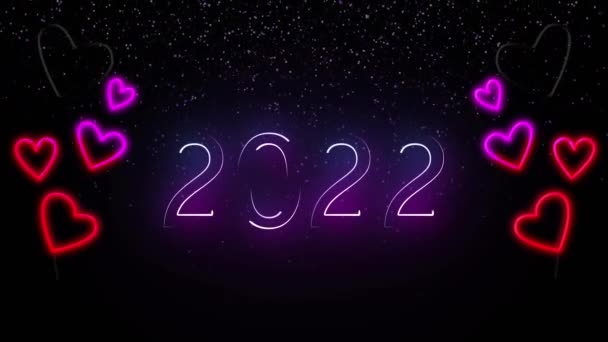 Animazione Del Testo 2022 Cuori Neon Rossi Rosa Luci Rosse — Video Stock