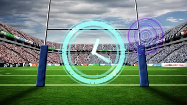 Animazione Scanner Con Clock Face Processing Pali Rugby Campo Allo — Video Stock