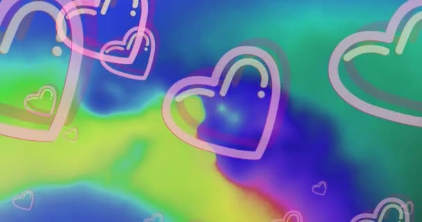 Animation Cœurs Roses Déplaçant Sur Fond Multicolore Valentines Amour Romance — Video