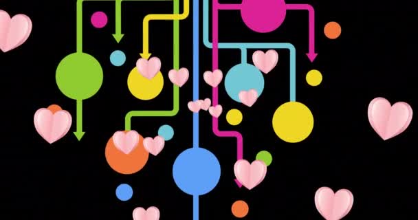 Animation Rosafarbener Herzen Die Sich Über Ein Netzwerk Von Verbindungen — Stockvideo