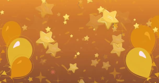 Animação Texto Feliz Ano Novo Com Estrelas Amarelas Balões Fundo — Vídeo de Stock