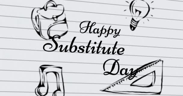Animation Happy Substitude Day Text School Items Education School 2Nd — Stock Video