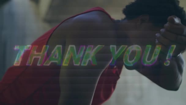 Animation Thank You Text Biracial Sport Παγκόσμιος Αθλητισμός Υγιής Τρόπος — Αρχείο Βίντεο