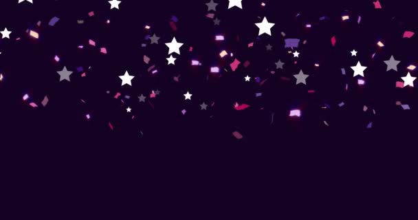 Animation White Christmas Stars Pink New Year Confetti Falling Black — Stock Video