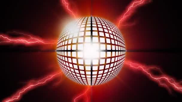 Animation Red Electric Currents Rotating Mirror Ball Black Background Celebration — Stock Video