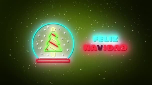 Animação Neon Natal Estações Cumprimentos Espanhol Decorações Sobre Fundo Verde — Vídeo de Stock