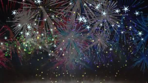 Animazione Stelle Bianche Che Cadono Natale Colorato Fuochi Artificio Capodanno — Video Stock