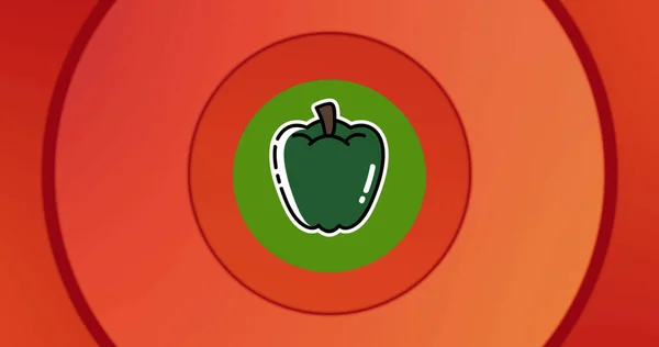 绿色圆圈中的绿色胡椒在移动的同心红圈上的图像 食物和营养概念数码图像 — 图库照片