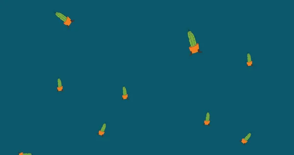 Immagine Illustrazione Cactus Vasi Arancioni Che Cadono Sfondo Blu Vita — Foto Stock