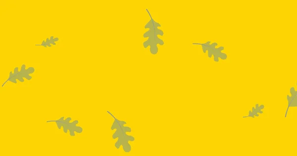 노란색 배경에 낙엽이 떨어지는 추상적 인터페이스 디지털 이미지 — 스톡 사진