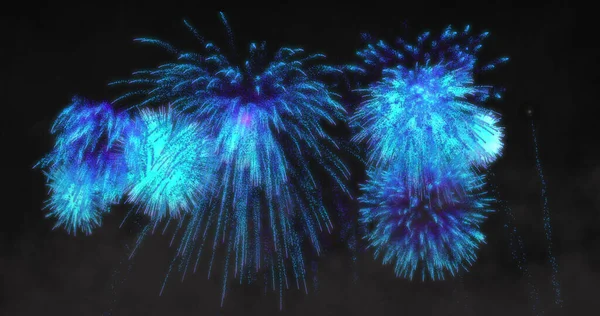 Obrázek Modrého Ohňostroje Explodujícího Černém Pozadí Nový Rok Oslavy Koncept — Stock fotografie