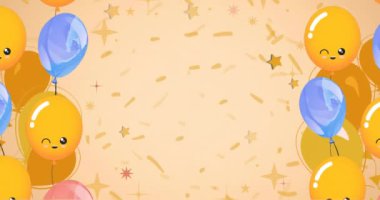 Tapınak ve balonların yıldızların üzerinde, konfetilerin turuncu üzerinde olduğu mutlu Çin Yeni Yıl metinlerinin animasyonu. Çin Yeni Yılı, kutlama, gelenek ve mevsimlik olay konsepti dijital olarak oluşturuldu.